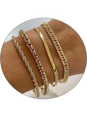 🆕 Women Gold Trendy Dainty Cross Bracelet 14k Beaded Herringbone Chain Jewelry